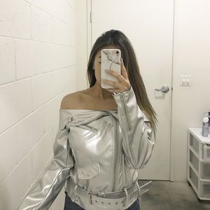 Metallic off the shoulder Moto